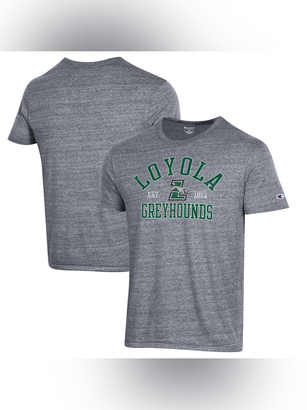 ⭐️Champion Grey Loyola Greyhounds Heathered Tee with Green Logo⭐️